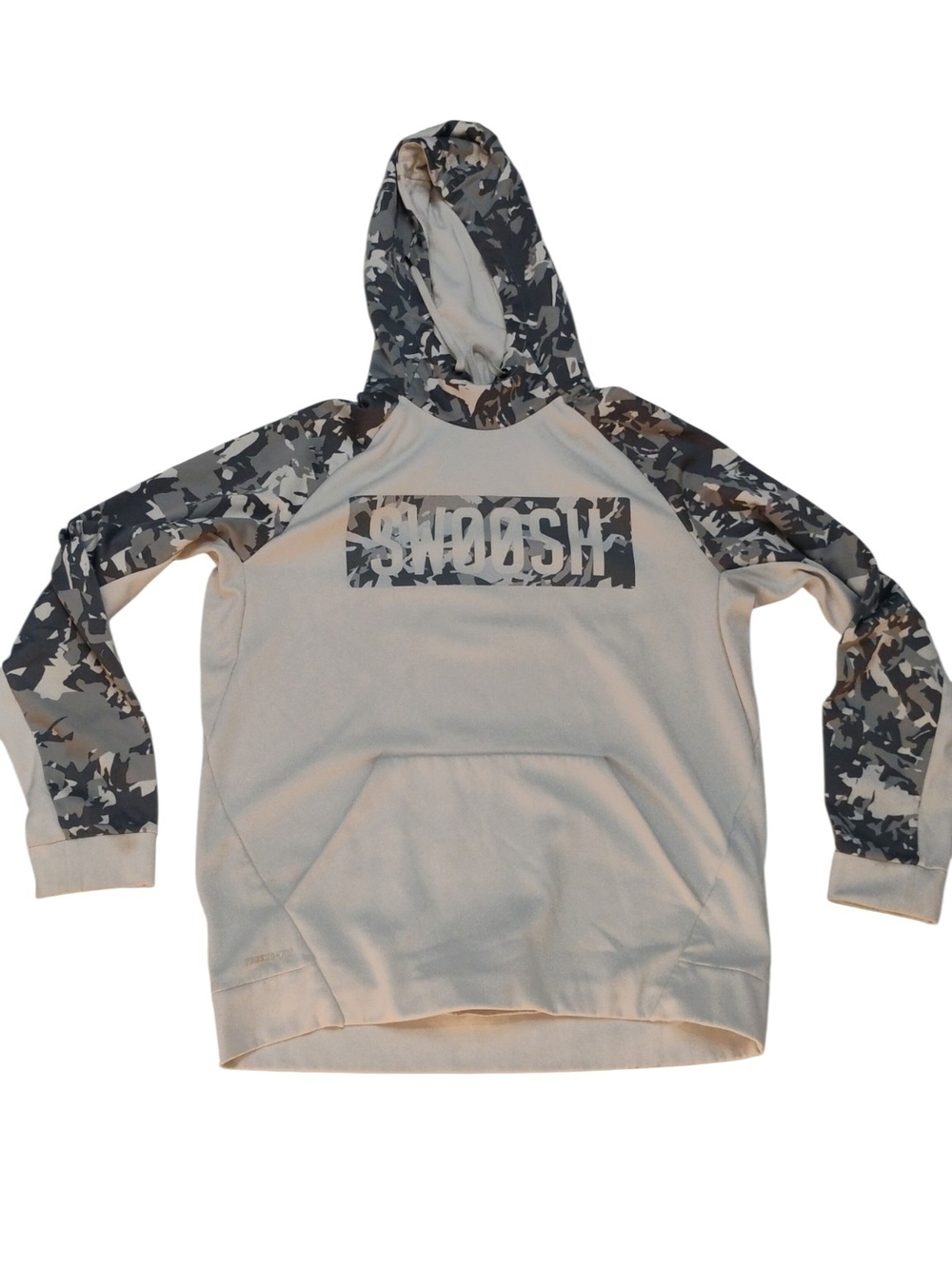 Nike Men's Cream Crewneck Hoodie with Gray Camo Accents Therma Fit SZ L